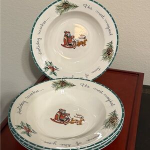 Set of 4 Dinner Plates Holiday Wishes by Mikasa Santa and Reindeer  -